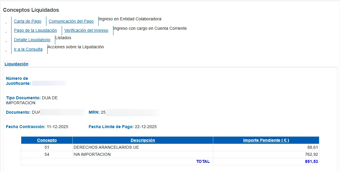 Pago liquidación