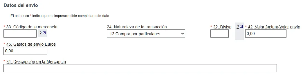 Datos del envío