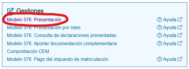 Modelo 576 Presentación
