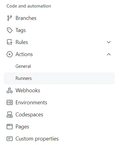 GitHub actions location in side menu